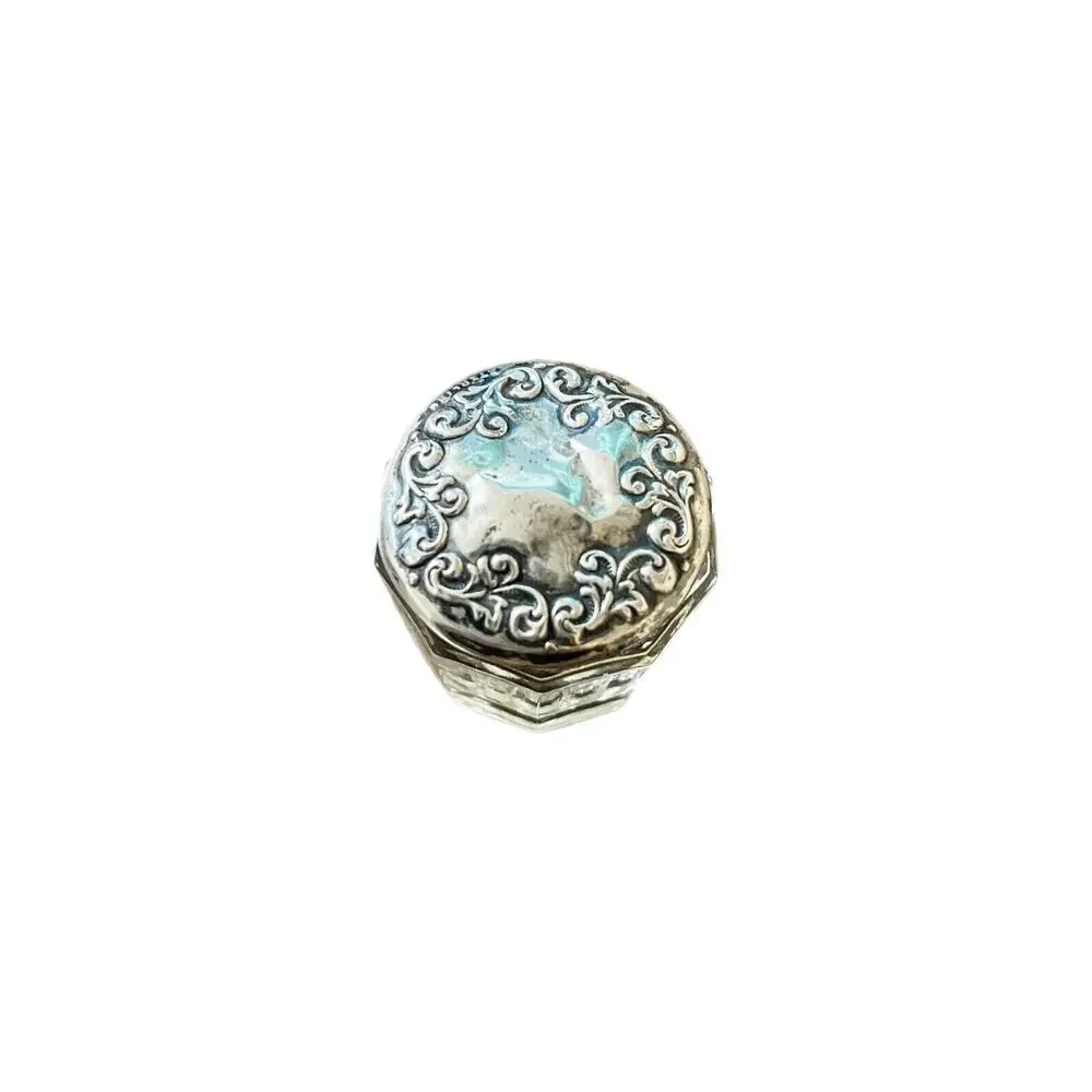 Small Antique Vintage Silver Jar Cut Glass Powder Trinket
